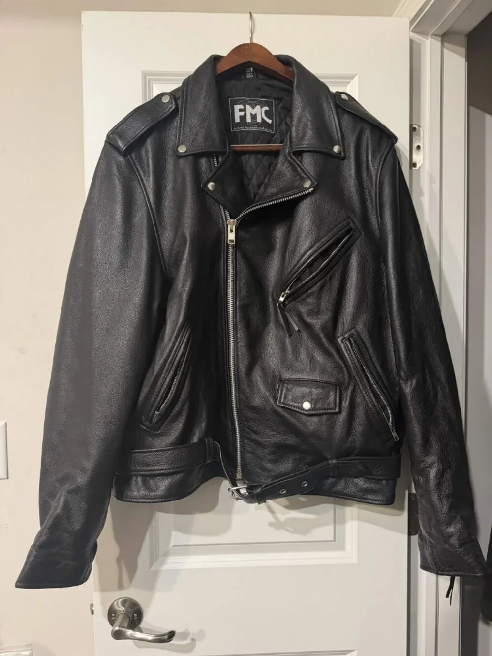 FMC First Manufacturing Co. Black Leather Motorcycle Jacket Men's 50T (50 Tall)